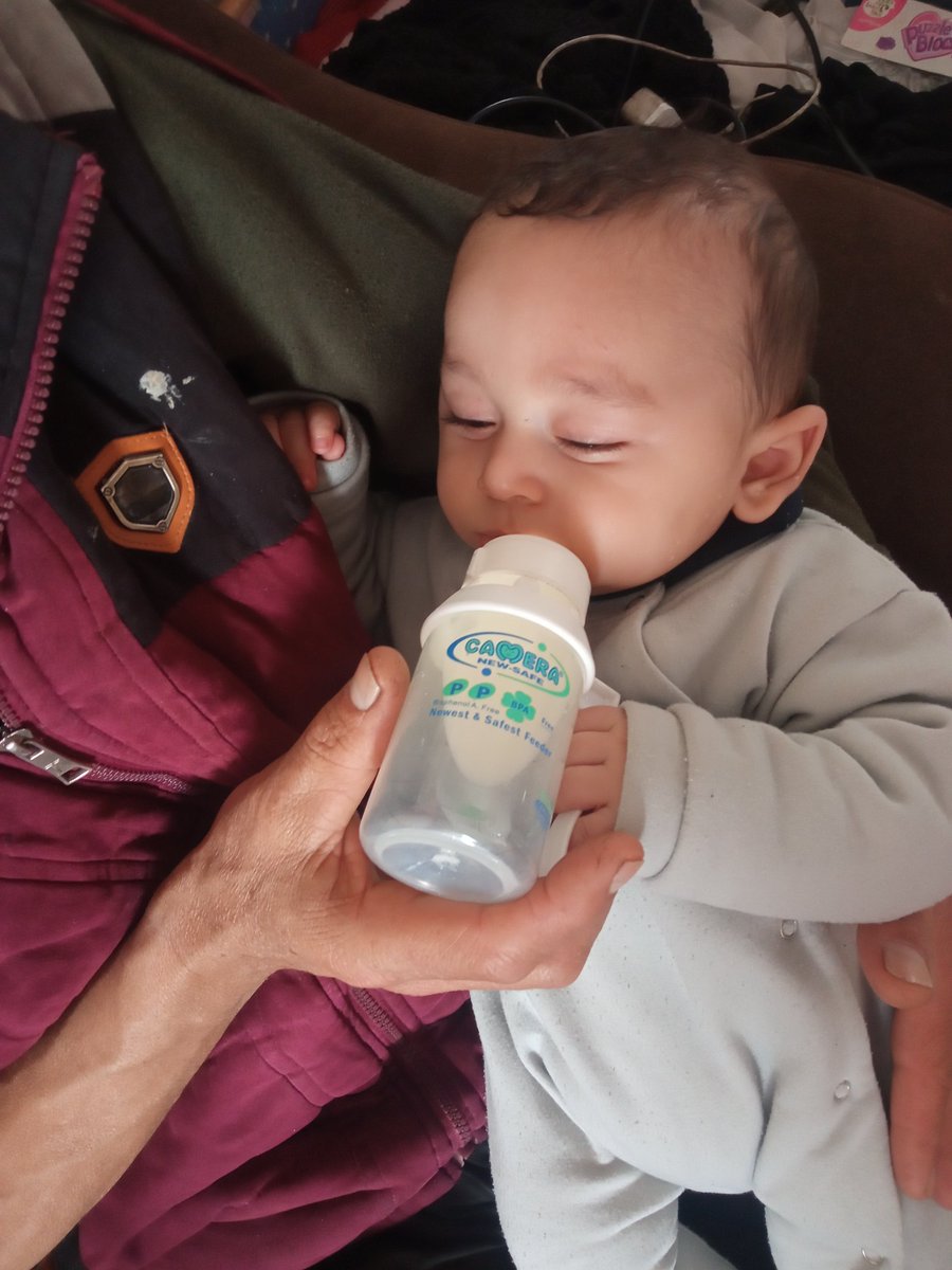 AhmadAbuRay's tweet photo. Thank God... Ibrahim is drinking his milk today after buying it on credit 🙏
A moment of peace amidst the cold and hunger 💔
Help us via PayPal (GoFundMe temporarily suspended):
https://t.co/Im6NTRPack  
#غزة #HelpGaza 🍉 https://t.co/pTLiEOwPmS