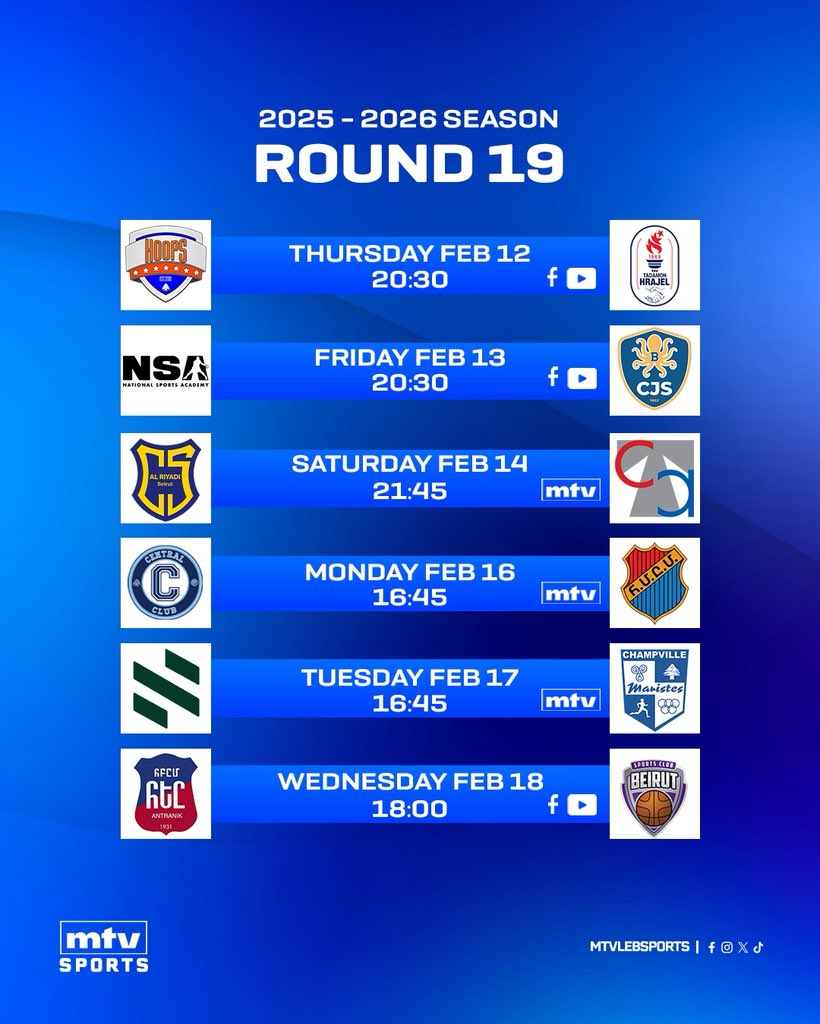 mtvlebsports's tweet photo. #Round19 fixtures 🔥
Just 4 rounds left in the regular season, every game counts ⚡ 
#mtvbasket #mtvsports https://t.co/Y7N2YLDKtq