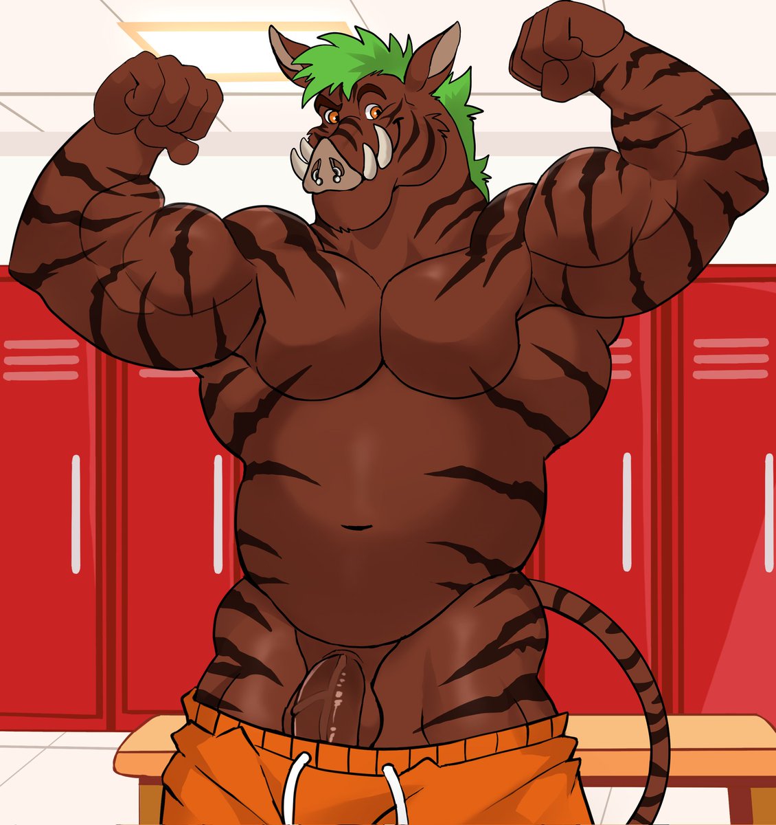 Nothing better than a solid workout and admiring your progress when you're done. Better yet, let everyone else admire your progress too...or whatever else they want 😈

Might not have the chiseled figure, but ain't nothing wrong with a muscle gut 💪🏽

🎨: <a href="/DarkNaigArt/">Dark Naig</a>