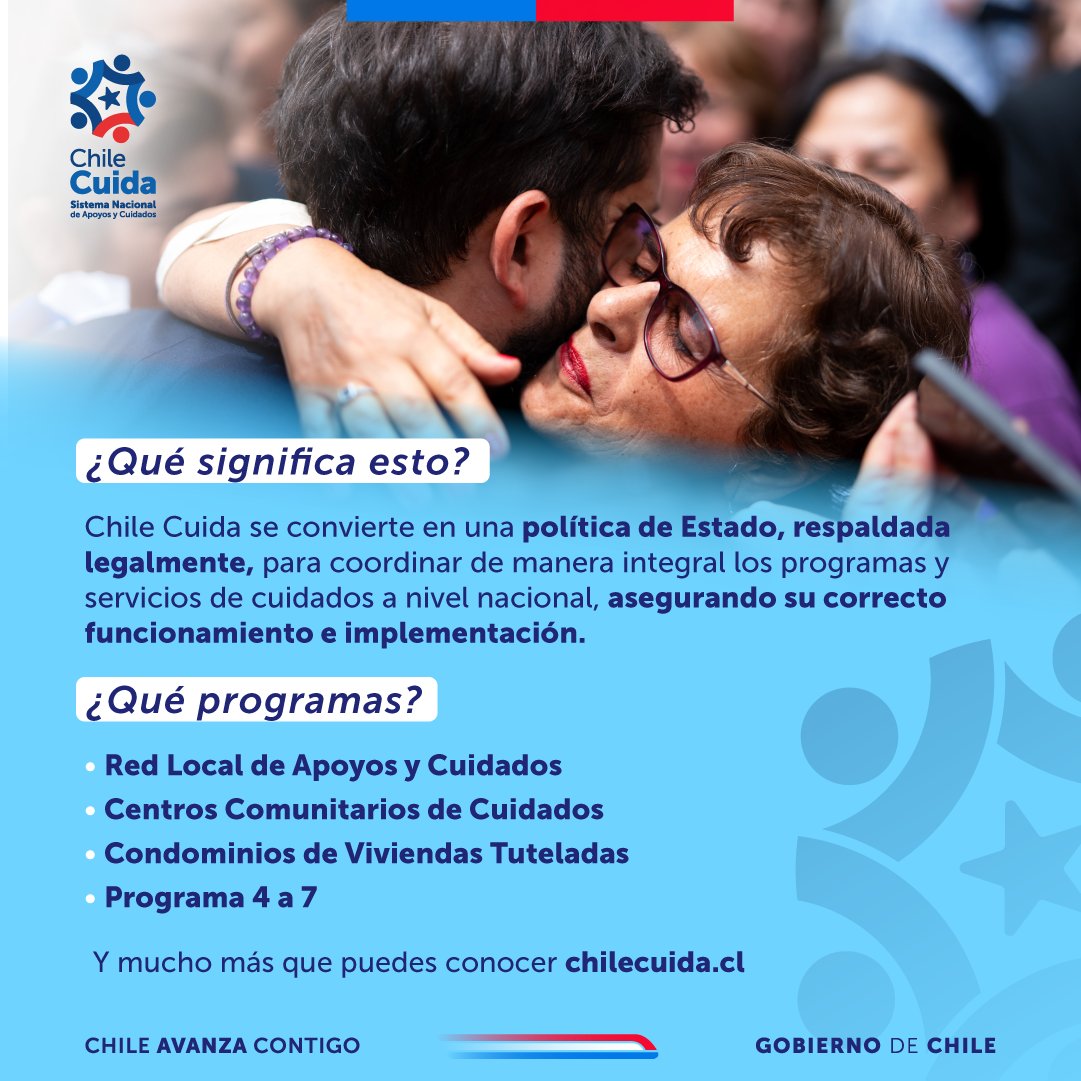 Presidencia_cl's tweet image. ¡Cuidar es un derecho y hoy es Ley! 🇨🇱

El Presidente Gabriel Boric promulgó la Ley que crea el Sistema Nacional de Apoyos y Cuidados #ChileCuida, reconociendo el derecho a cuidar, ser cuidado y al autocuidado. Este avance convierte a los cuidados en un nuevo pilar de la…