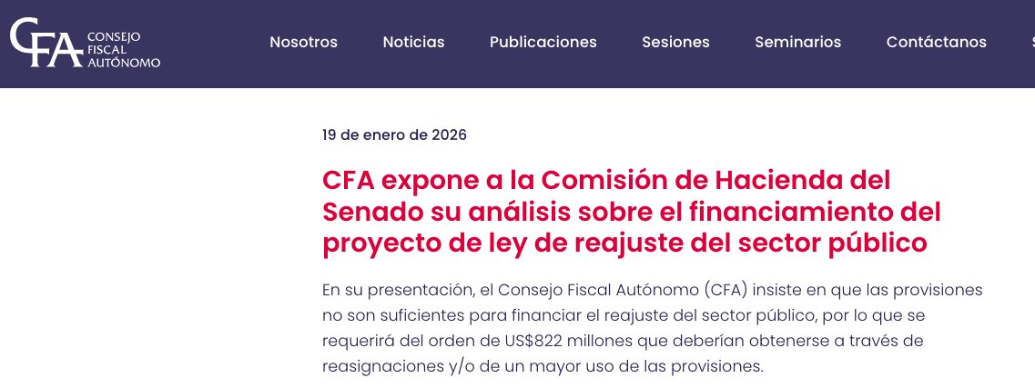 Ya que se aprobó un reajuste del sector público, ¿cómo se pagará? El Consejo Fiscal informó que se requiere unos US$822 millones que deberán obtenerse a través de reasignaciones y/o mayor uso de provisiones. Debería ser ilegal aprobar leyes que no tengan financiamiento asegurado.