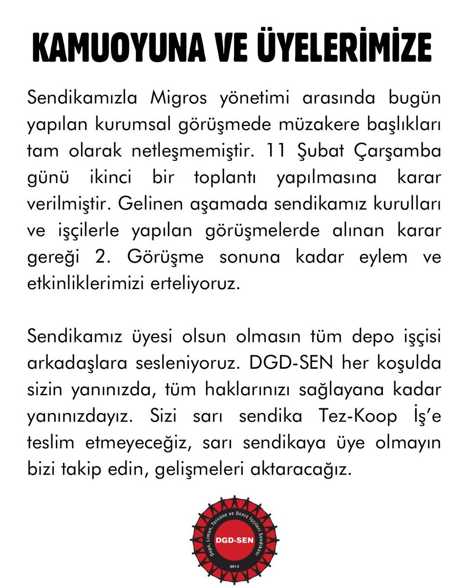 Kamuoyuna ve üyelerimize!

#MigrostaSefaleteHayır