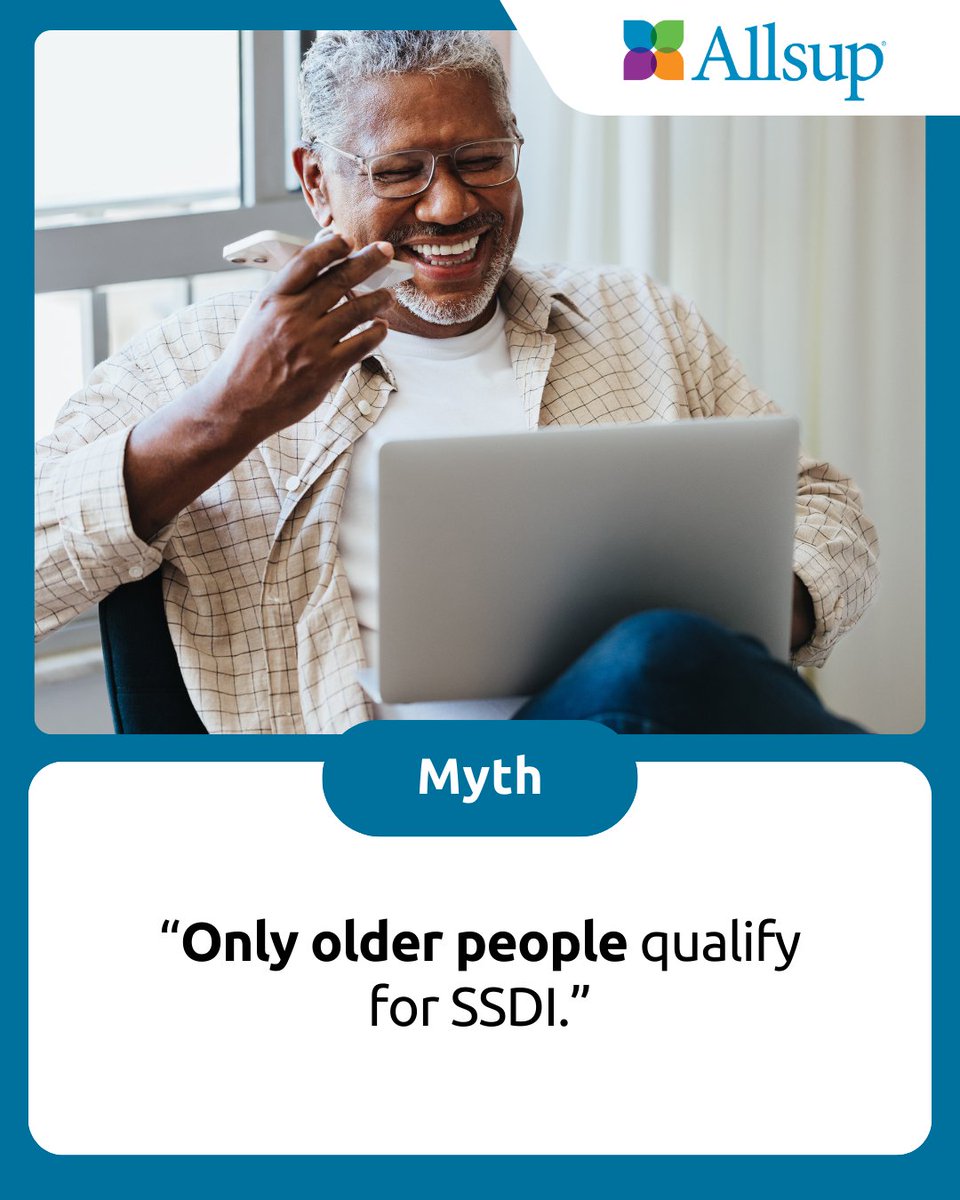 Allsup's tweet photo. People ages 18 to their full retirement age can qualify for Social Security Disability Insurance (SSDI). Approval depends on health condition and work history, not just age. Allsup can help:
https://t.co/yrmPU82Icv
#DisabilitySupport #ExpertHelp #ApplyForSSDI #SSDI #AllsupSSDI https://t.co/XaXknCGT8H