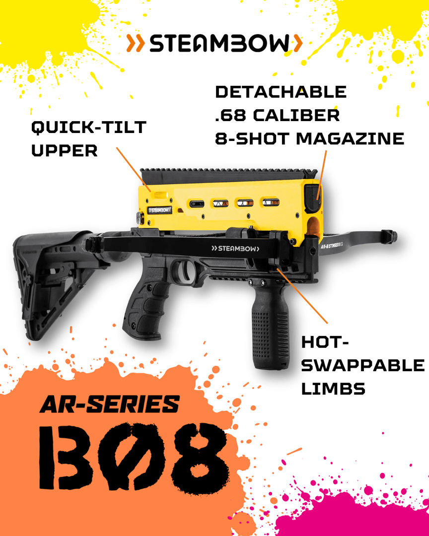 steambow's tweet photo. The New B08 .68 Caliber Ball Launcher is a win! From foam to pepper to paintballs, the B08 is a crossbow built for balls. It comes with an upgraded AR base so ballistics launch without spin. Check out the B08 and get yours today!

https://t.co/S11YCj7Pkd https://t.co/3KuiqLTTn4