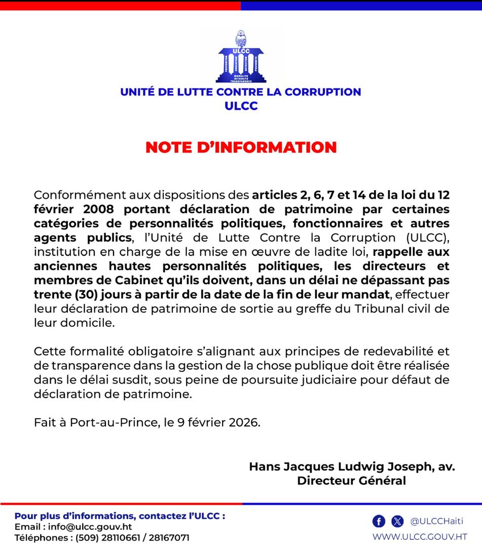 NOTE D'INFORMATION 
Déclaration de patrimoine de sortie de fonction👇