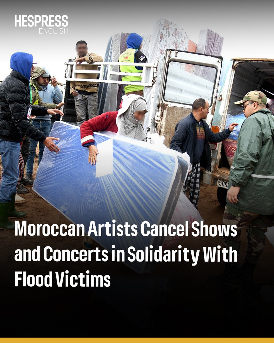 HespressEnglish's tweet photo. As severe weather continues to batter parts of Morocco, prompting heavy rainfall and flooding in several cities, event organizers and Moroccan artists have postponed or canceled cultural and artistic activities in a show of solidarity with affected communities.

The decisions have led to the suspension of concerts, theater productions and comedy shows scheduled at venues across the country, with organizers citing responsibility and sensitivity to the current situation. Many events have been deferred until conditions improve and stability returns to flood-hit areas.

Read more: https://t.co/XLJaf6bwtI

#Morocco #KsarElKebir #Concert #Floods #CMO
#HespressEng