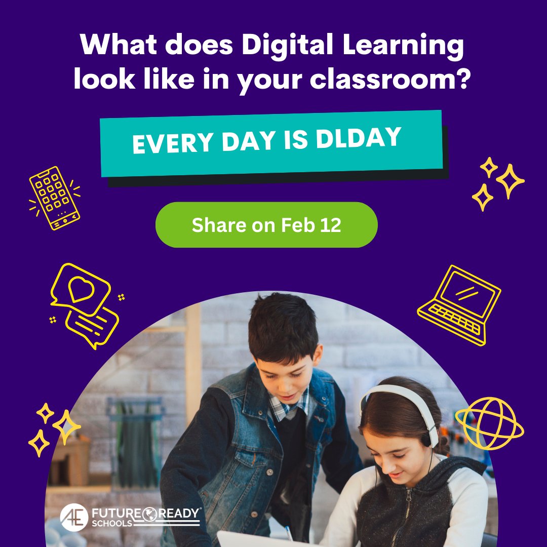 FutureReady's tweet photo. Three more days until #DigitalLearningDay! 🥳
On Feb. 12, educators across the country will reflect on digital learning. 💻 👀
Add your voice! 📣
What does digital learning look like in your classroom—and why does it matter? 🤔
Don't forget to tag us on #DLDay! 📲 https://t.co/G0izMtbxSd