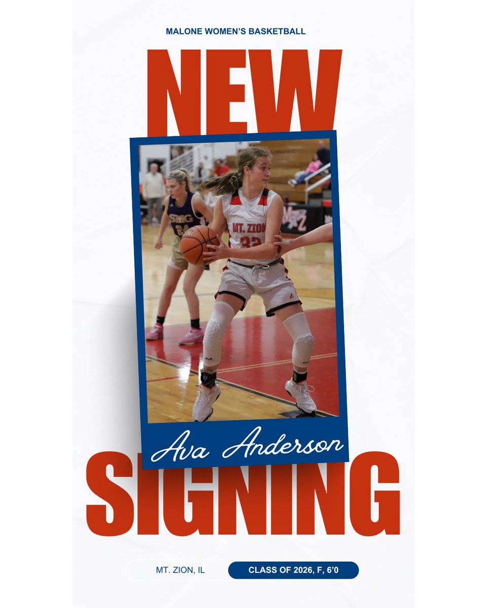 Malone_WBB's tweet photo. It’s official! ✍️ Ava Anderson is a Pioneer! Welcome to the family!!❤️💙 https://t.co/g9rCXYIiSD