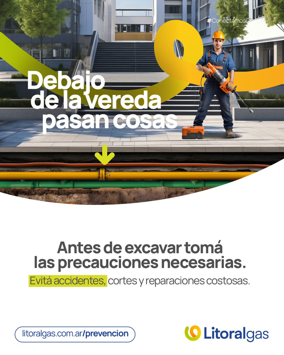 Antes de hacer un pozo, asegurate de que no haya caños de gas:

🛠️ Usá siempre pala de mano, nunca máquinas
⬆️Evitá excavar delante del gabinete
🤳🏻 Contactanos y te compartimos los planos para saber por dónde pasa el caño en tu vereda:
litoralgas.com.ar/prevencion

#ConectamosConVos