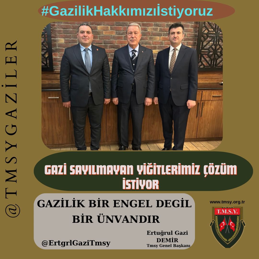Bugün <a href="/TmsyGaziler/">T.M.S.Y GAZİ SAYILMAYANLAR</a> Başkanımız Sn <a href="/ErtugrlGaziTmsy/">ERTUĞRUL GAZİ DEMİR</a>
<a href="/tcsavunma/">T.C. Millî Savunma Bakanlığı</a> komisyonun davelisi olarak çalışmaya katılmıştır.
Bu akşam  yapılan toplantıda Hazırlanan Kanun Teklifi ile ilgili bilgilendirme ve Görüş alışverişi yapılmıştır.
<a href="/TmsyGaziler/">T.M.S.Y GAZİ SAYILMAYANLAR</a> vatan evlatlarının herzaman yanında olan ve