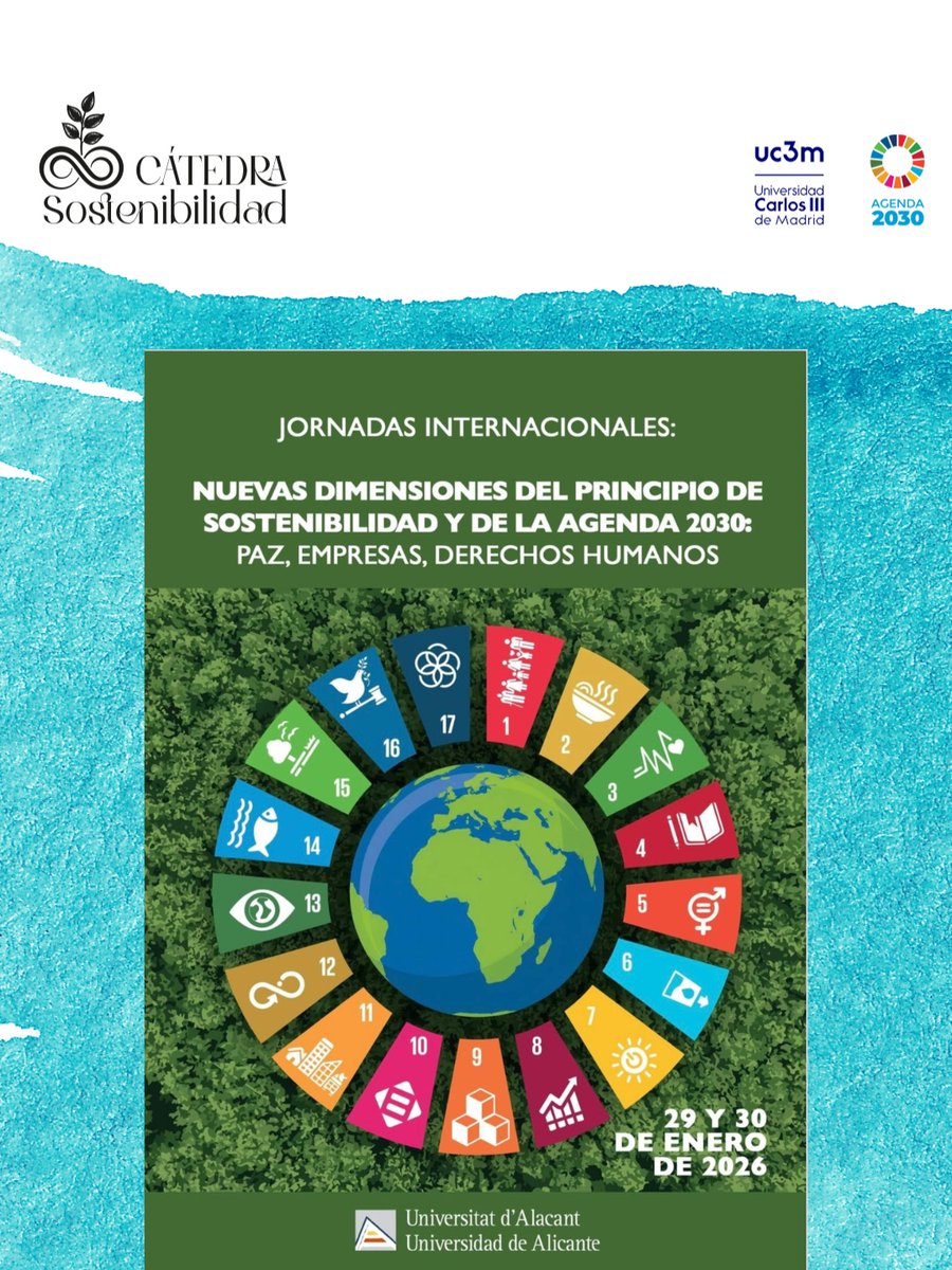 catedrasostenib's tweet photo. Los días 29 y 30 de enero, Cátedra Sostenibilidad participó en unas jornadas organizadas por la Universidad de Alicante centradas en “Las nuevas dimensiones del principio de sostenibilidad y de la Agenda 2030: paz, empresas y derechos humanos”.

Nuestro equipo abordó cuestiones como “El principio de Sostenibilidad en el ordenamiento jurídico internacional”, “Derecho Internacional de la Sostenibilidad y guerra cultural: la necesidad de nuevas narrativas” o “El Derecho a un ambiente sano en la jurisprudencia internacional”.

Las jornadas contaron con la participación de especialistas procedentes de las universidades de Navarra, Alicante, Carlos III, Rey Juan Carlos, Europea, Extremadura, Sevilla y Complutense, además de representantes del sector empresarial y de la sociedad civil. @UA_Universidad