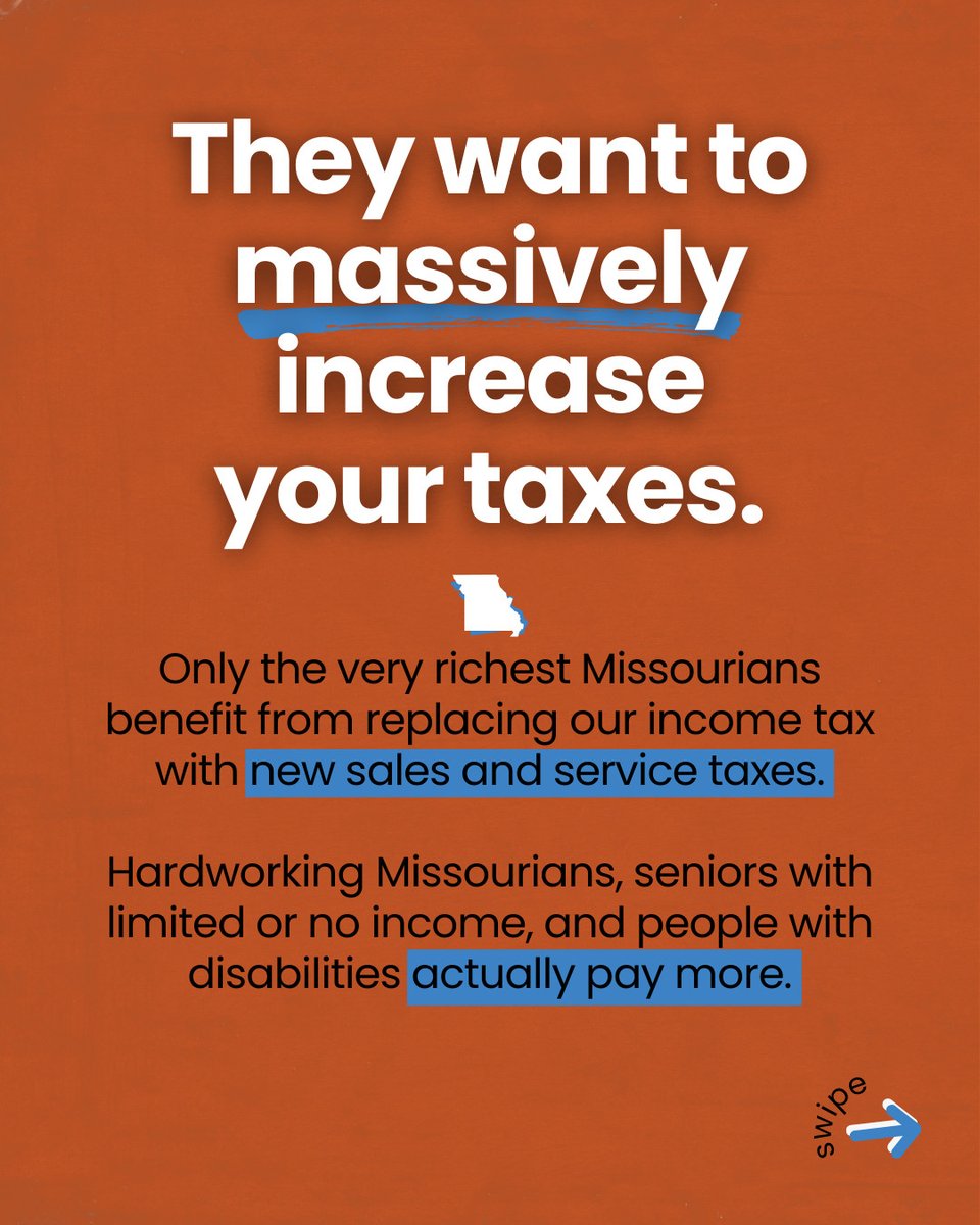 ProgressMO's tweet image. Why are Missouri Republicans massively increasing taxes for the majority of our state? Here's what you need to know about the GOP tax scam. ➡️
#MOLeg #MOGov #HJR174