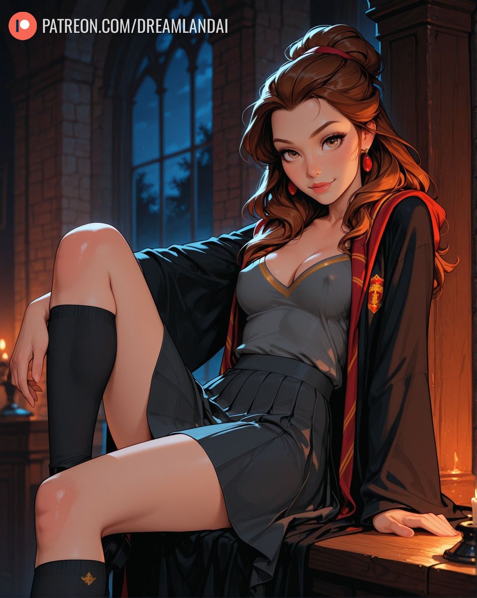 DreamlandAI_SFW's tweet image. Belle at Hogwarts SFW