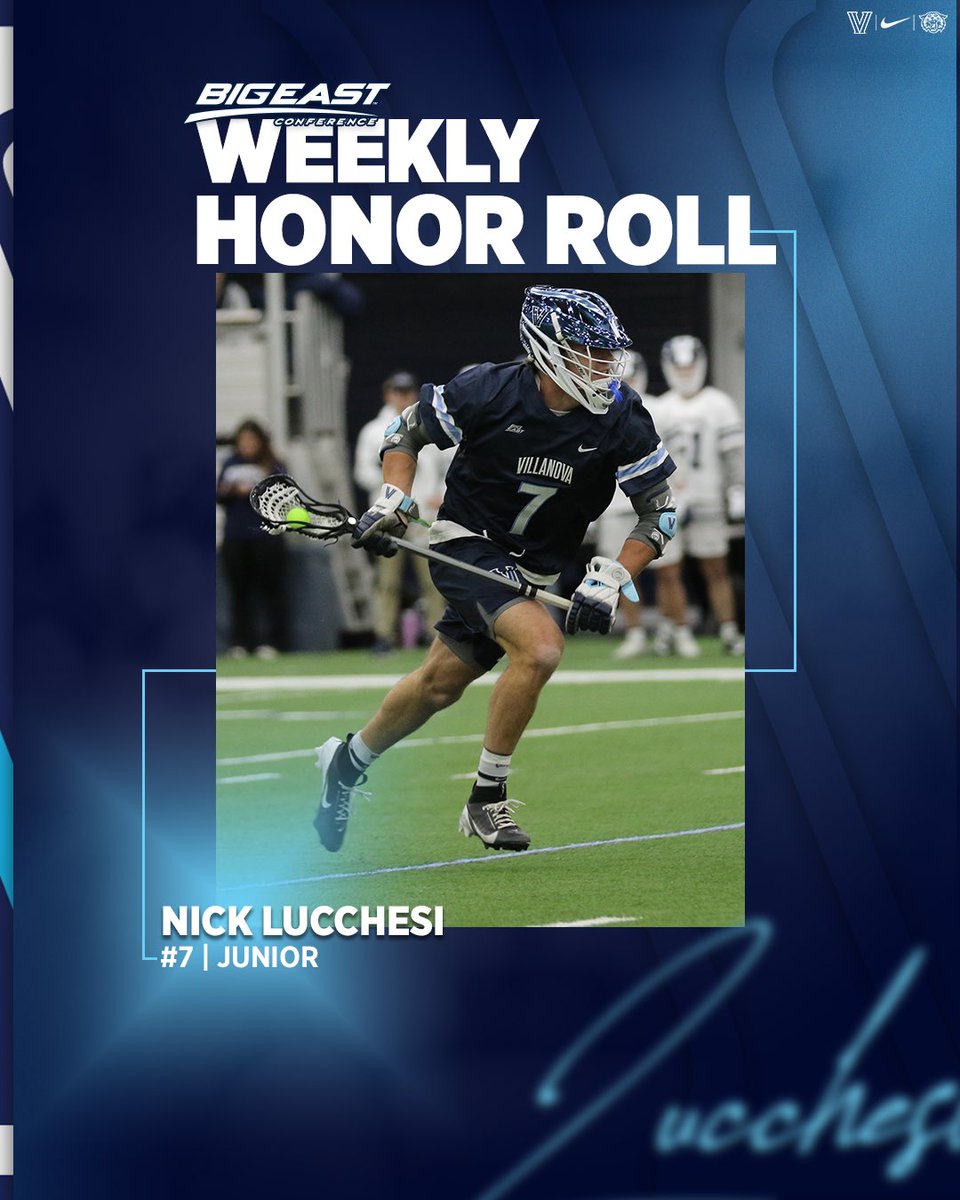 NovaLacrosse's tweet photo. A trio of BIG EAST Weekly Honors for our ‘Cats after a big win this weekend!🏆👏 

Congrats to Kessy Cox, @JakeMelchionni and Nick Lucchesi on the hardware! 

#GoNova https://t.co/p7xXUoX8g8
