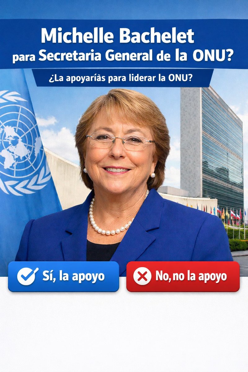 ¿Apoyas que Michelle Bachelet sea postulada a un cargo en la ONU?

👍 Me gusta si apoyas
🔁 RT si no apoyas

Que se note la opinión 👇
#Encuesta #OpiniónCiudadana