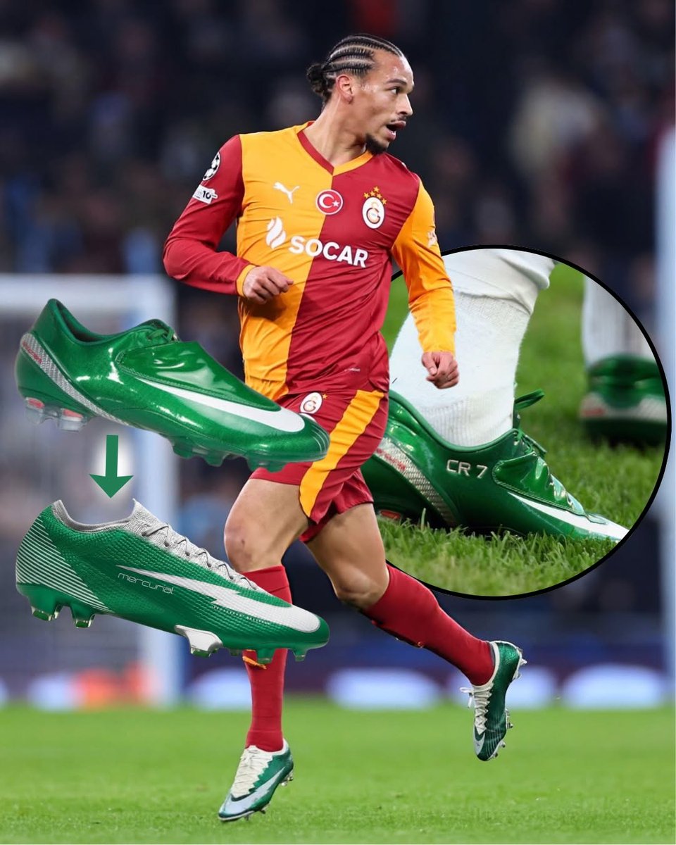 PoojaMedia's tweet photo. Sane wore a CR7 customised boot. 🔥 https://t.co/jf6EeLcFbY