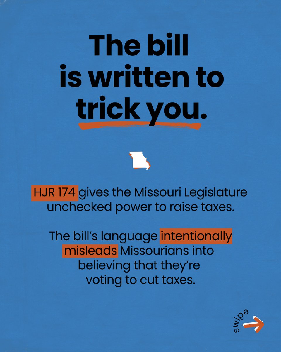 ProgressMO's tweet image. Why are Missouri Republicans massively increasing taxes for the majority of our state? Here's what you need to know about the GOP tax scam. ➡️
#MOLeg #MOGov #HJR174