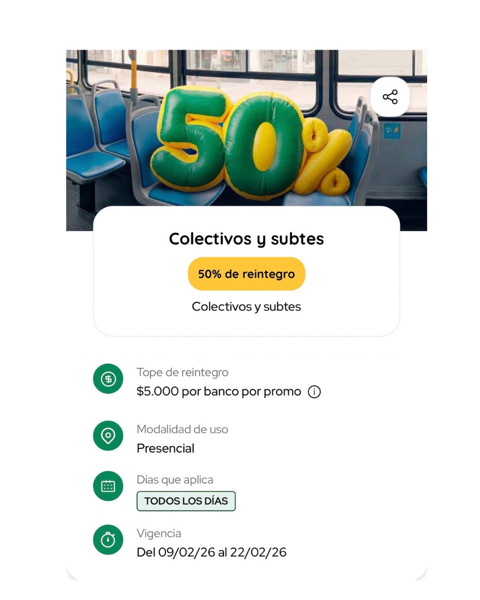 tbdescuentos's tweet photo. Nueva promoción de transporte de modo para pagar con QR hasta el 22 de febrero
#transporte #viaje #argentina #reintegro #viajes #SuperBowl https://t.co/QxHlJNpisQ