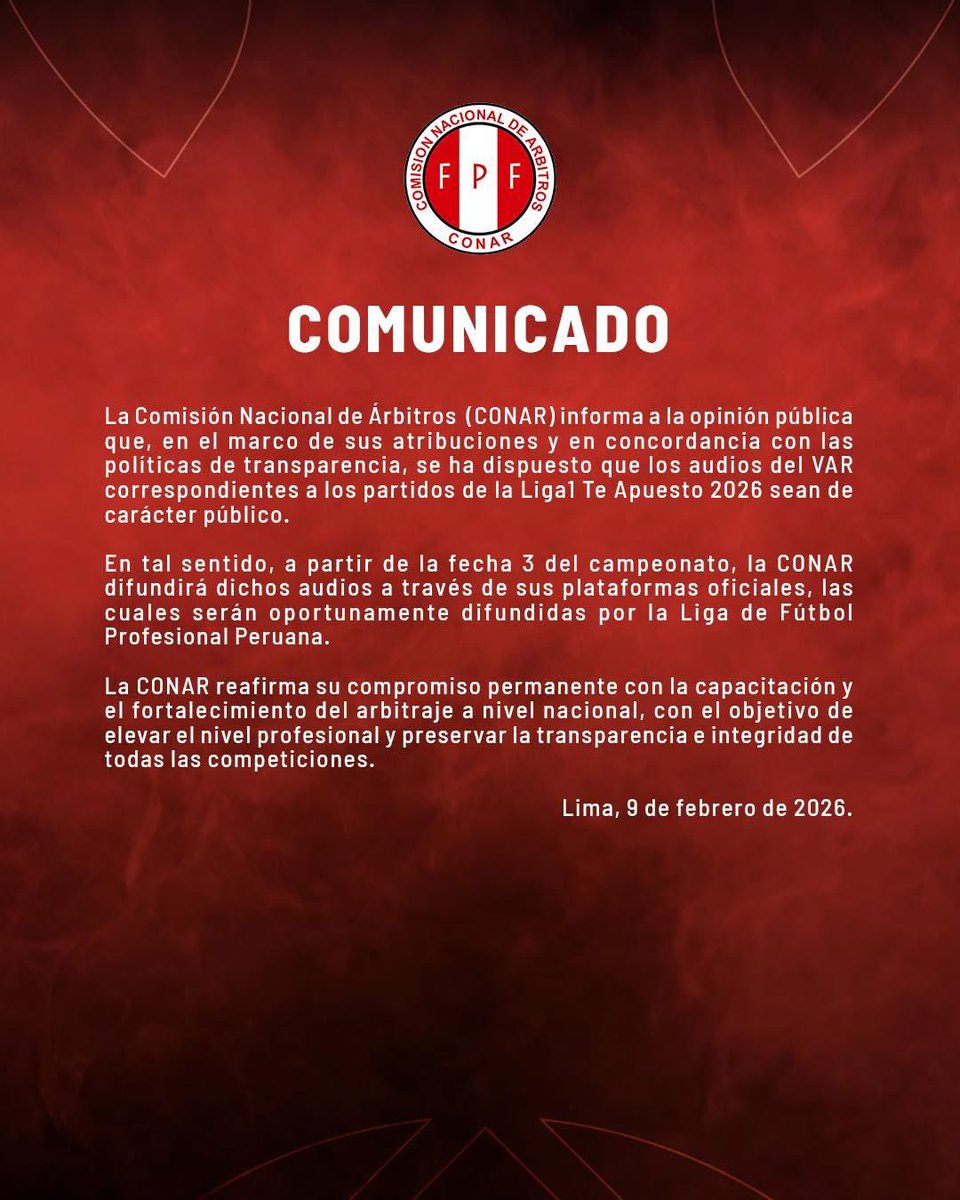 La CONAR acaba de publicar comunicado👇🏼a partir de la fecha 3 se publicaran los audios del VAR. #CONAR