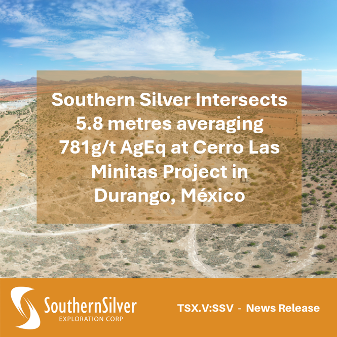 Southern Silver (TSX.V: SSV) reports more drill results: extended mineralization at Puro Corazon and thick, high-grade silver-rich polymetallic zones confirmed. Details here: bit.ly/4bKioIJ 

#Gold #Silver #CerroLasMinitas #JuniorMining #Commodities #PreciousMetals
