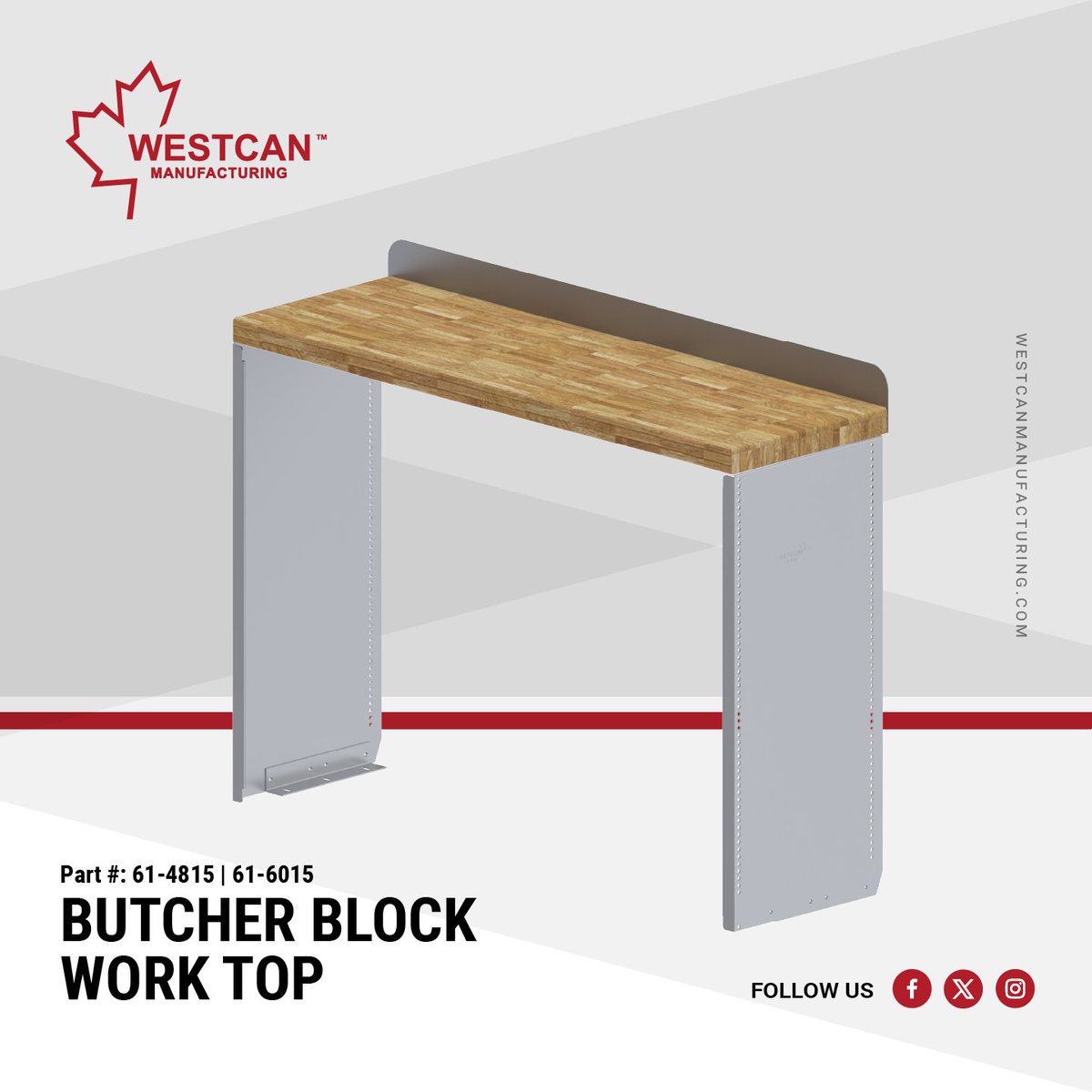 WestcanMfg's tweet image. 🔔 Butcher Block Work Tops Are Back 🔔

1 3/4” solid maple with clear coat and aluminum backsplash.
Fits Westcan shelving. 
Built for daily work.
Available in 48” &amp;amp; 60” × 15” deep.
Built for work. Finished to last.

#ButcherBlock #WorkTopKit

westcanmanufacturing.com