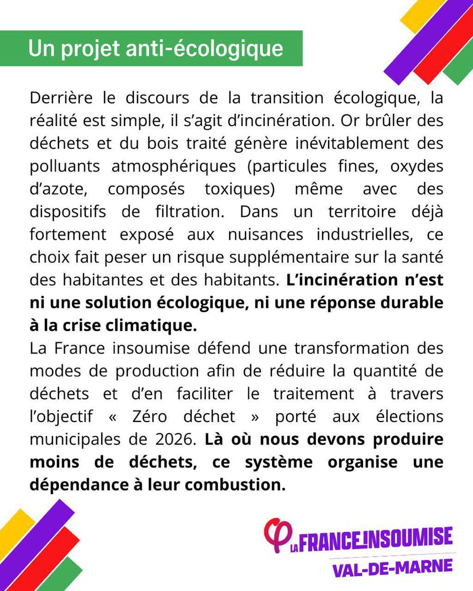 FI_ValdeMarne's tweet photo. 🔴 Communiqué de la France insoumise Val-de-Marne à propos du projet de centrale à production de chaleur à Vitry-sur-Seine.

Notre département n’a pas vocation à continuer à être un « territoire servant » de la ville de Paris et de devenir une zone sacrifiée. https://t.co/HY3M0DyEGT