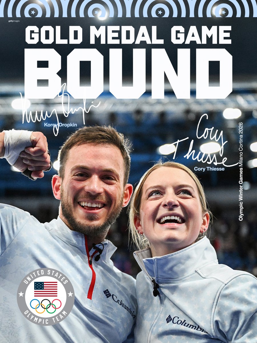 TeamUSA's tweet image. MAKING OLYMPIC HISTORY. 🇺🇸

Cory Thiesse and Korey Dropkin send @usacurl to its first ever mixed doubles curling gold medal match at the #WinterOlympics.