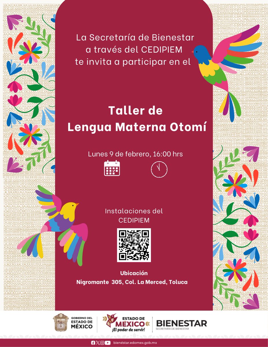 ¡Inicia la semana conectando con la herencia Otomí! Te esperamos en CEDIPIEM para honrar nuestras tradiciones con el taller de:

• Lengua Materna Otomí: 4:00 pm.

📍 Lugar: Instalaciones de CEDIPIEM.
¡No faltes, recuperemos juntos el saber de nuestros ancestros!
#ElPoderDeServir