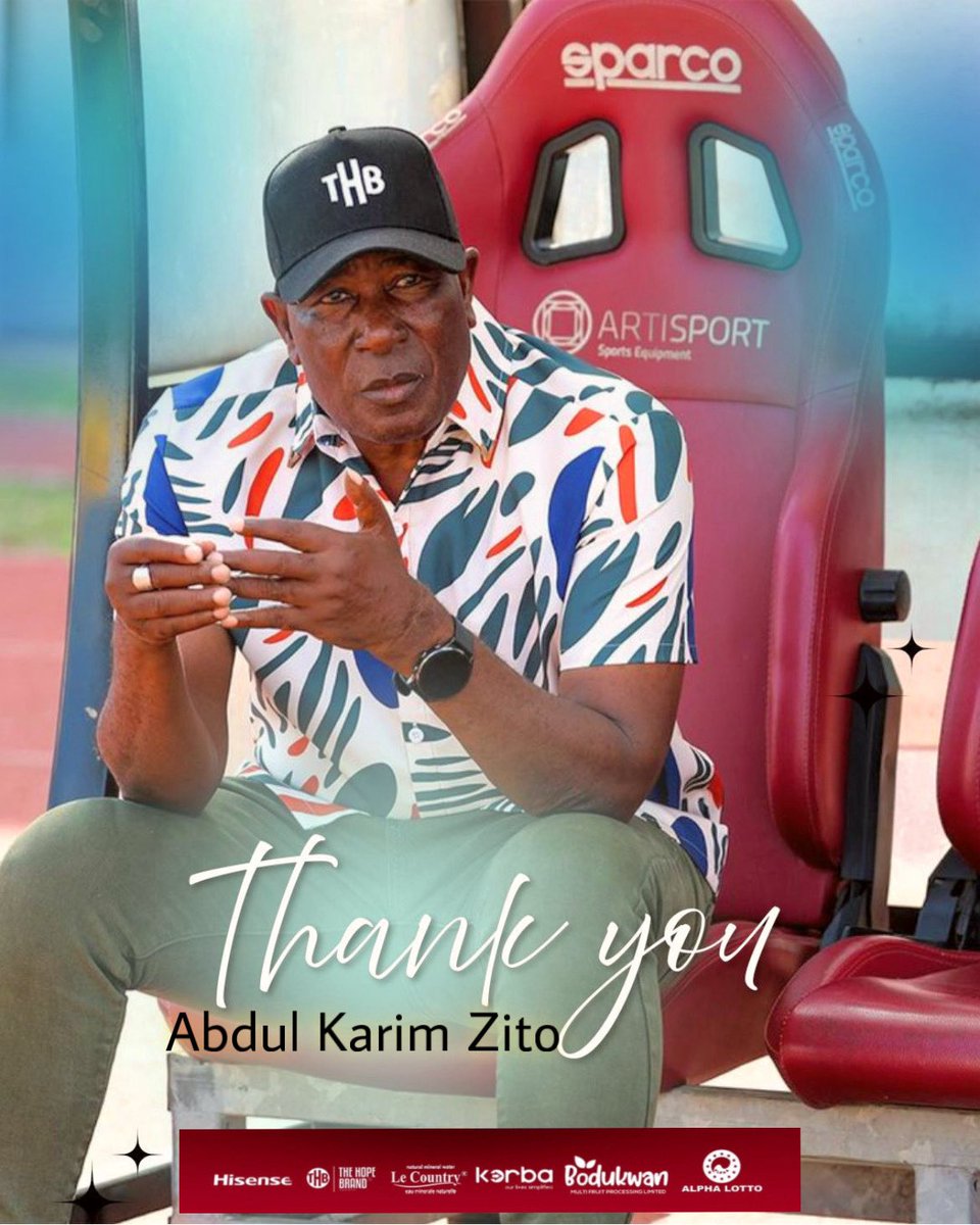 AsanteKotoko_SC's tweet photo. Abdul Karim Zito Kabutey has resigned from his role as the head coach of Asante Kotoko Sporting Club with immediate effect.

Management has accepted the resignation, expressed its appreciation to the coach for his services and wished him the best for the future.

The new technical direction of the club will communicated in due course.

#AKSC #Fabucensus #Kotoko4All