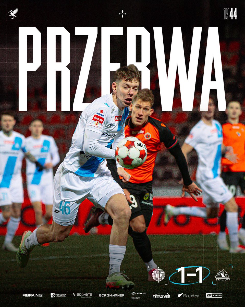 StalRzeszow's tweet photo. ⏱️ 45+3' ⏸️ 𝐏𝐑𝐙𝐄𝐑𝐖𝐀
________________
#CHRSTA 1️⃣:1️⃣
𝐒𝐩𝐨𝐧𝐬𝐨𝐫 𝐠ł𝐨́𝐰𝐧𝐲 𝐢 𝐬𝐭𝐫𝐚𝐭𝐞𝐠𝐢𝐜𝐳𝐧𝐲:
⚪ FIBRAIN Polska
🔵 @miasto_rzeszow https://t.co/9S3sGQsN0p