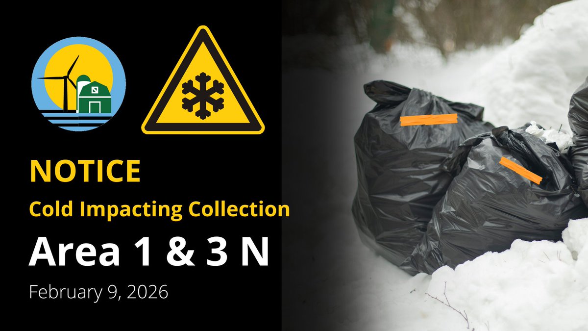 ⚠️ Cold Weather Delaying Waste Collection – Areas 1 &amp; 3 North

Due to extreme overnight cold, Waste Management is experiencing delays in collection today.
