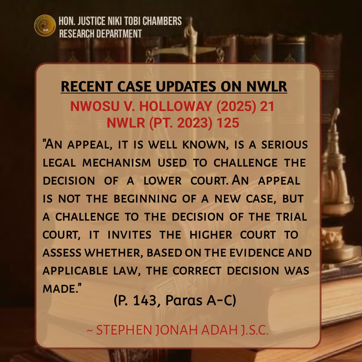 Let's Explore Pt. 2023, while waiting for Pt. 2025.
I have already read three cases.
How about you ?

<a href="/NWLRonline/">Nigerian Weekly Law Reports (NWLR)</a>