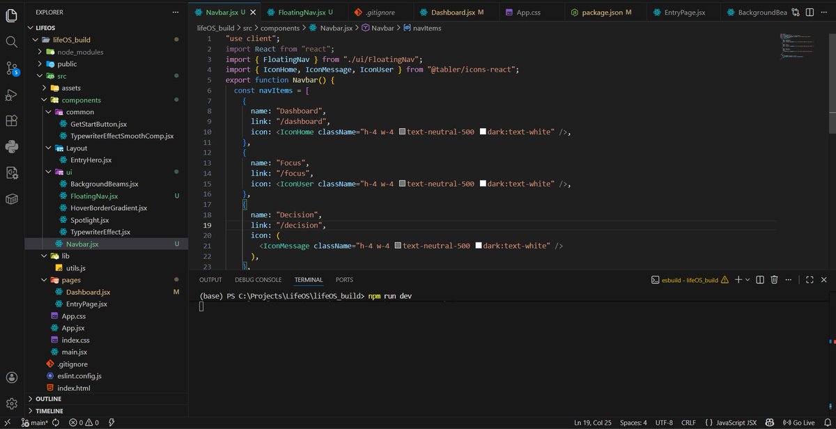 KartikArchives's tweet photo. Day 4 of building Life OS
Did absolutely negligible stuff (Only made a Navbar component) but will continue with what I said I will do on Day 3
Lil bit of progress >>>> No progress
#progress #react #project #tech #lifeos #WebDevelopment https://t.co/4VGPgymqEG