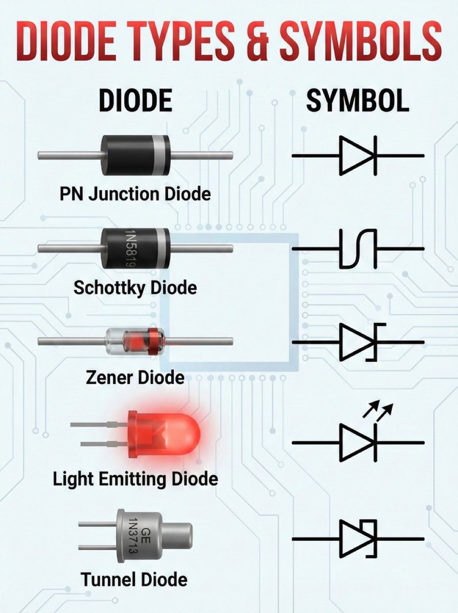 cqcqcqdx's tweet photo. Diode Types &amp; Symbols https://t.co/31eEQf8PgA