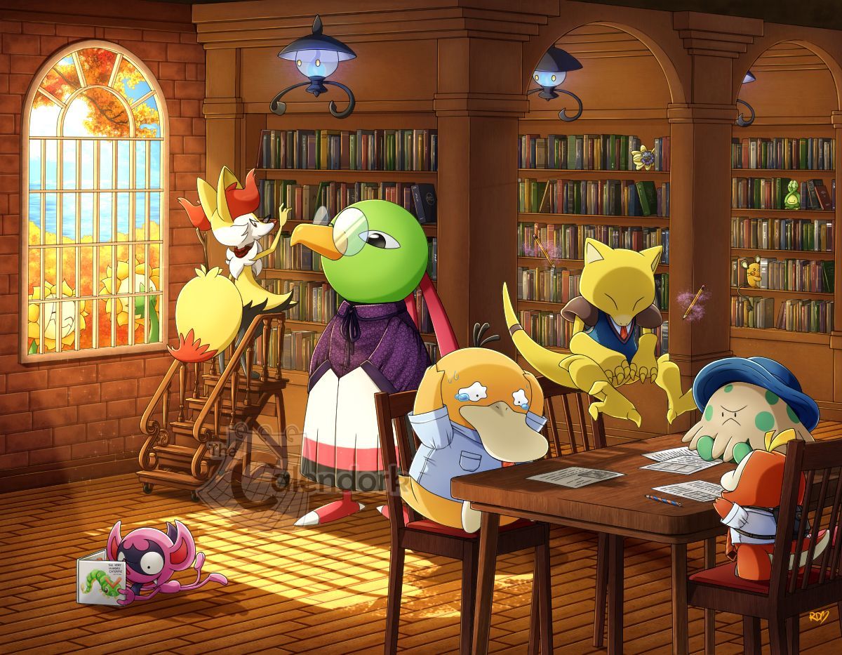 calendork's tweet photo. This Uva Academy group project isn't going so well 😅
#pokemon #pokemonfanart #fanart #pokemonartwork #pokemonillustration #pokemonscarletviolet #paldea #sunflora #braixen #xatu #impidimp #caterpie #psyduck #abra #fuecoco #shroomish #cosmoem #dedenne #budew #ditto #lanturn https://t.co/08H1M4y1ql