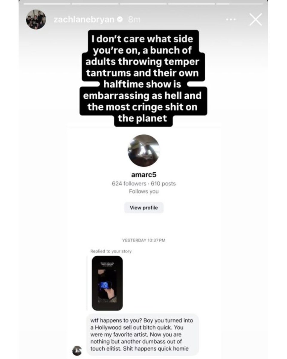 factpostnews's tweet image. Zach Bryan on the Turning Point USA halftime show:

"I don’t care what side you’re on, a bunch of adults throwing temper tantrums and their own halftime show is embarrassing as hell and the most cringe shit on the planet"