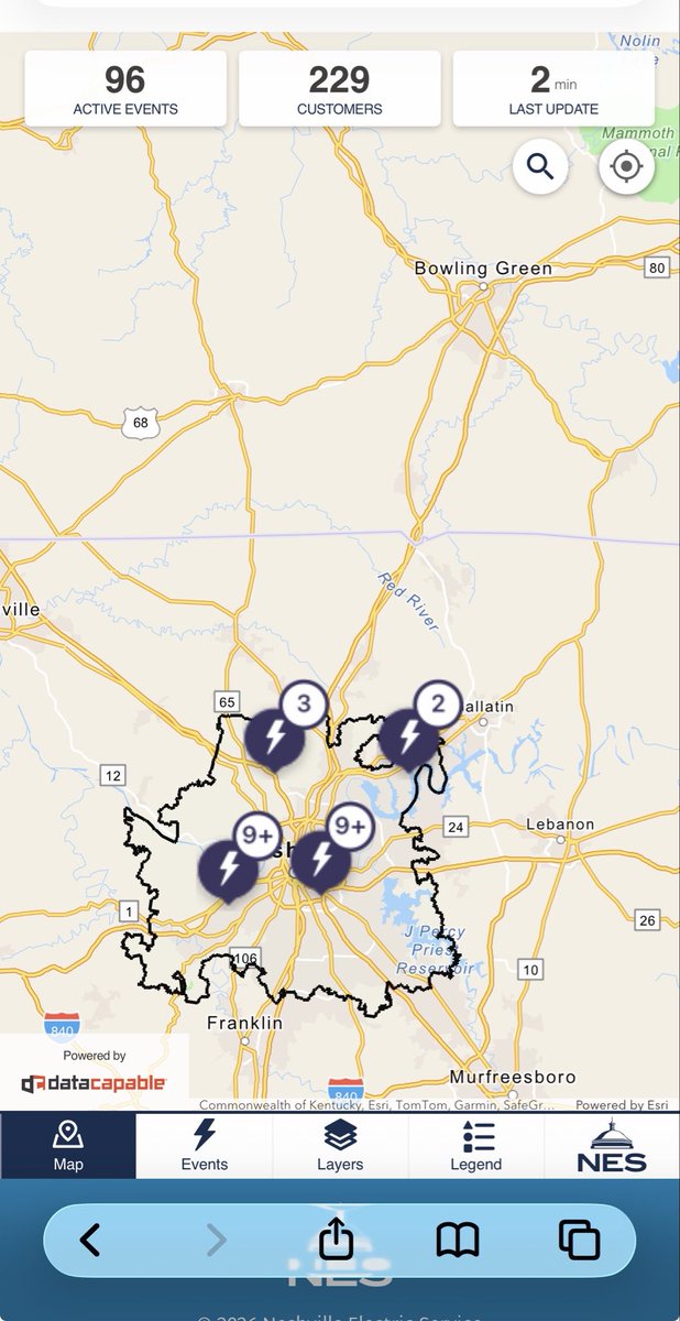 carolmswain's tweet image. Why is the updated #NES outrage map now showing 229 households without power? It was down to 6, this morning. Is progress moving in the wrong direction? #Nashville