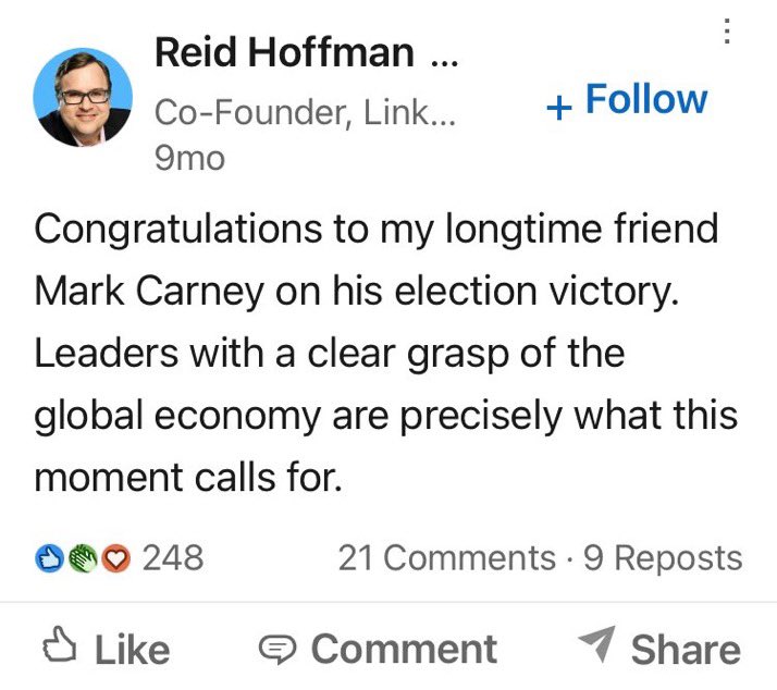 MBrant75's tweet photo. Indeed.

@MarkJCarney , how long have you been friends with Reid Hoffman?

Longtime? https://t.co/mjrg1qx2zJ