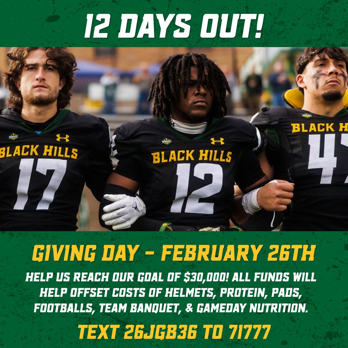 TEXT: 26JGB36 to 71777 or CLICK the link below to donate to BHSU Football this Giving Day. We're fundraising to offset costs of helmets, nutrition, and equipment. #JacketsGiveBack #WeOverMe fundraise.givesmart.com/vf/26JGB/BHSUF…