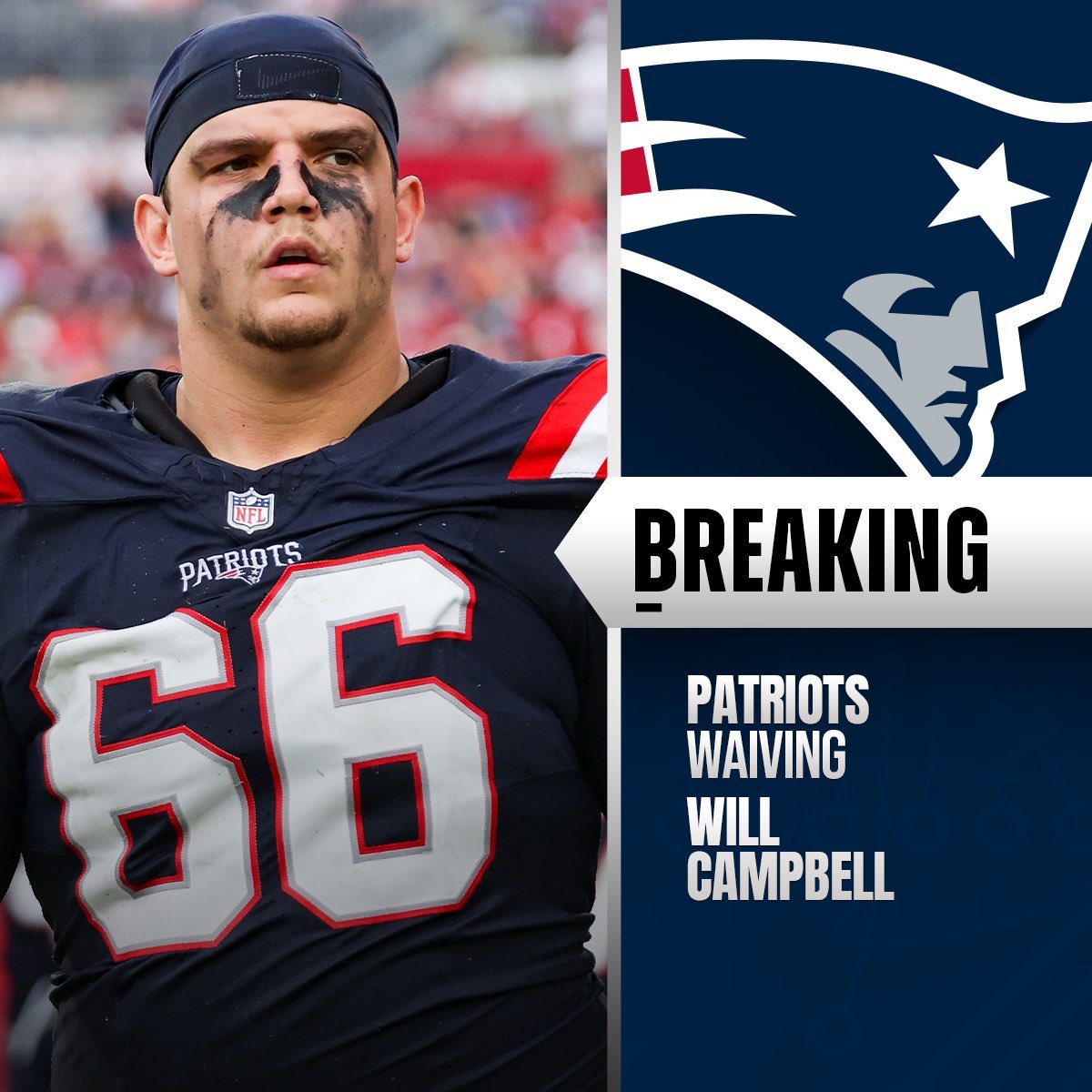 TheNFLDrop's tweet image. Patriots waive LT Will Campbell. (via @RapSheek)