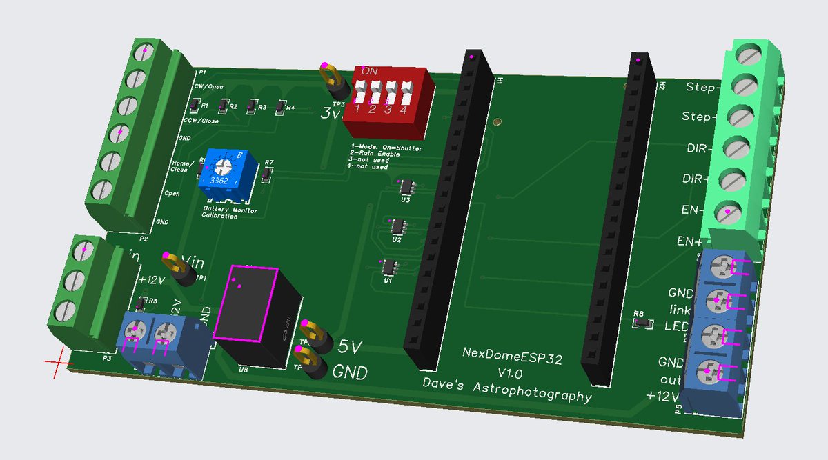 daveauld's tweet photo. Well my prototype NexDome ESP32 PCBs have made it through validation, through fabrication and assembly! can't wait for them to arrive! As it is my first attempt at this, my hopes of it working are not that high! 🤣 https://t.co/NZuUT1nbz5
