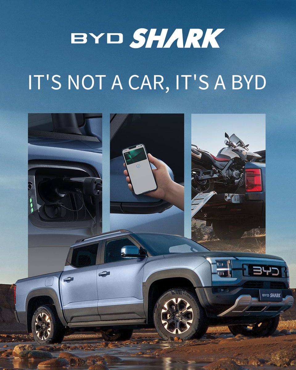 BYDCompany's tweet image. Engineered for long journeys and real-world demands, the BYD SHARK delivers over 800 km of combined range through DMO Super Hybrid technology. 

#ItsNotACarItsABYD