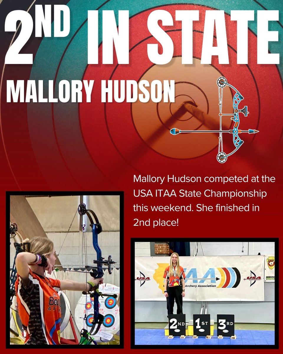 Congrats to MHS student Mallory Hudson for getting 2nd in the state for archery!
Design Credit: Noah Brittenham