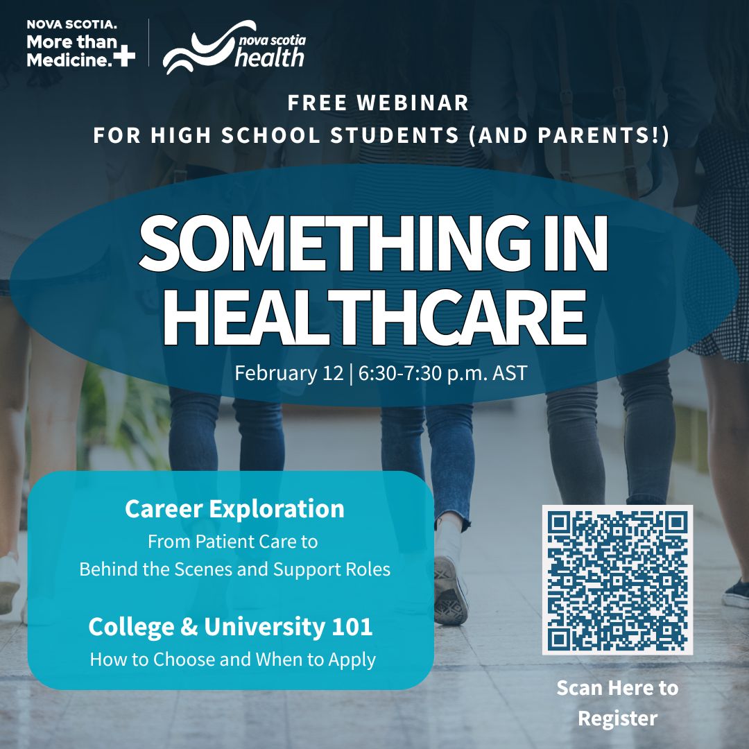 nseducation's tweet photo. 🩺🚑Nova Scotia Health invites high school students and their families to “Something in Healthcare,” a free webinar on Feb. 12 at 6:30 p.m.
The session will cover career options, post secondary application guidance, recommended programs and more!
Register: https://t.co/GeScNZ7MyG https://t.co/nrCAlH7Ka0