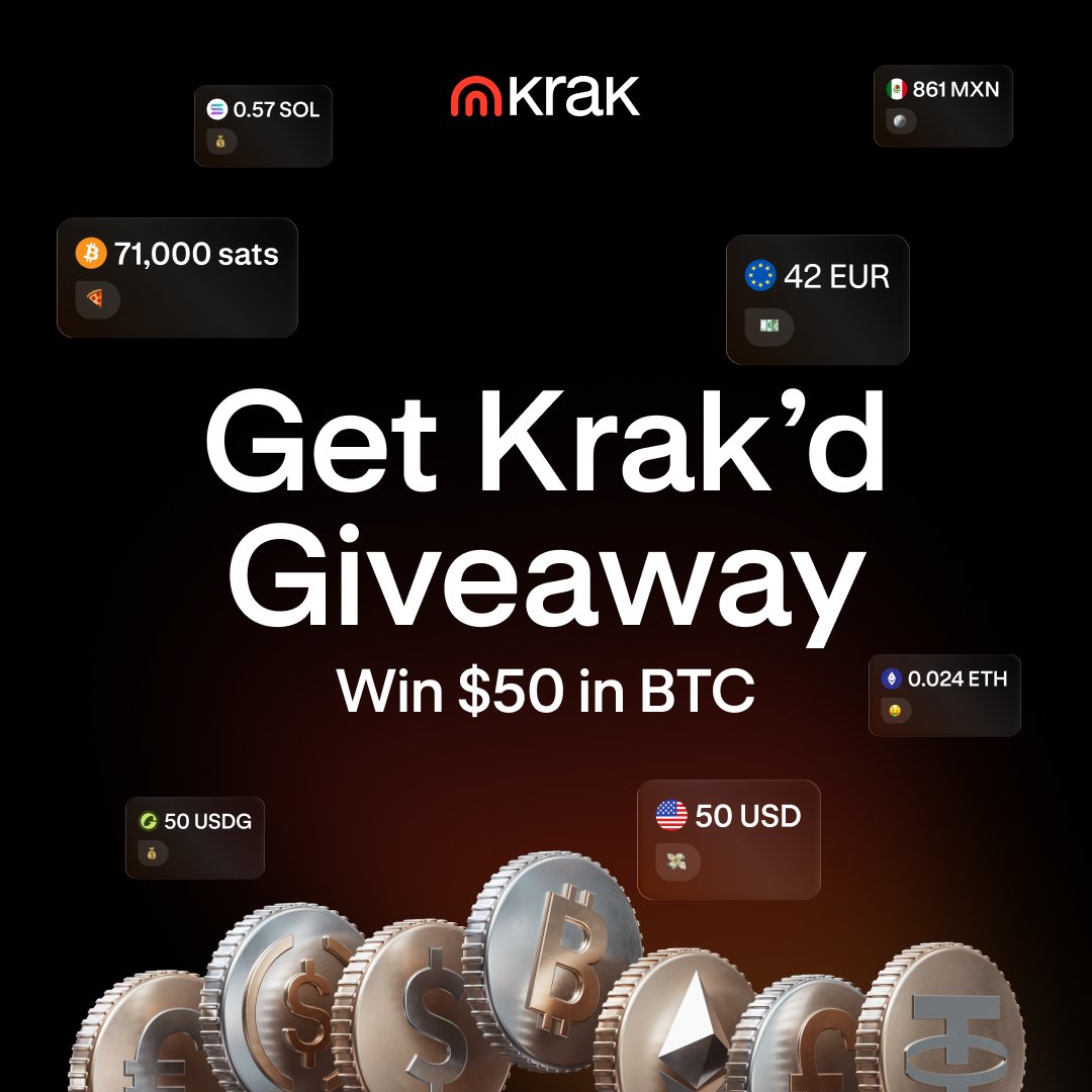 Our weekly giveaways are back and better!

This week: 10 winners. $50 in BTC each. 💰

1️⃣ Follow <a href="/Krak/">Krak</a>
2️⃣ Repost
3️⃣ Request $50 in Bitcoin from <a href="/Krak/">Krak</a> in the app

Enter now 👉 m.krak.app/Qq7r/eiab8qav
