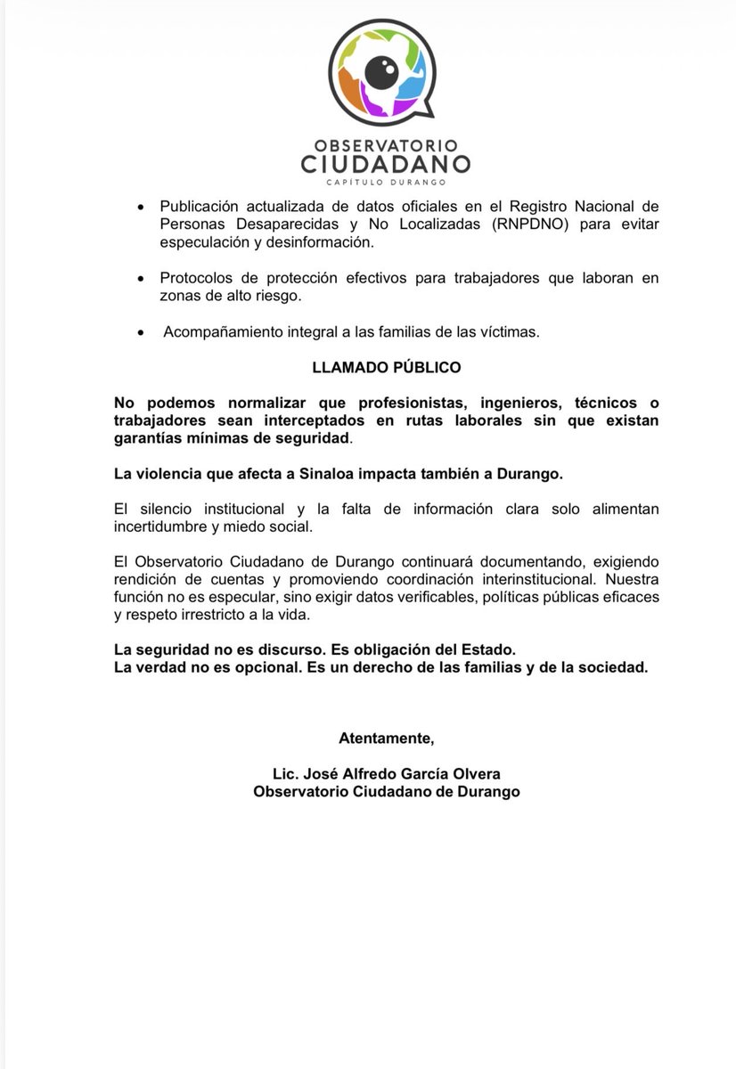 Observatorio Ciudadano de Durango AC tweet media