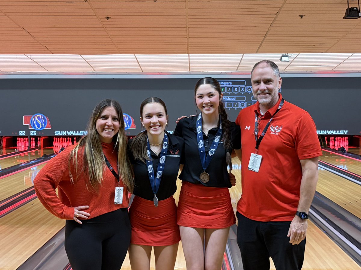 EHS_Activity's tweet photo. Game 2- 
Samantha 162, Blakeley 180
Lost total pinfall: 348-357 

Samantha finished in 🥈 in State! Great day Samantha!! 🤘🏼

Megan E finishes 🥉 
@AntlerBowling https://t.co/rqFD5MPlkN