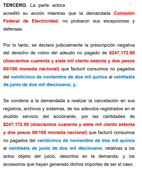 MtroNavarrete's tweet photo. Juez en Tepic, Nayarit declara prescripcion por $247,172.00 pesos y ordena borrar de la base de datos de CFE dicho adeudo. https://t.co/qcdSZysVOF