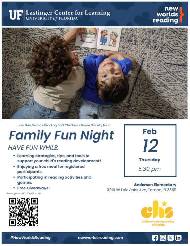 Register to attend Anderson's Family ELA Night on Thurs., Feb. 12 5:30-7:30 pm! All FREE: activities for students, resources for the parents, Chick-fil-A dinner &amp; opportunity to sign up for free books monthly for each student. Sign up here: docs.google.com/forms/d/e/1FAI…