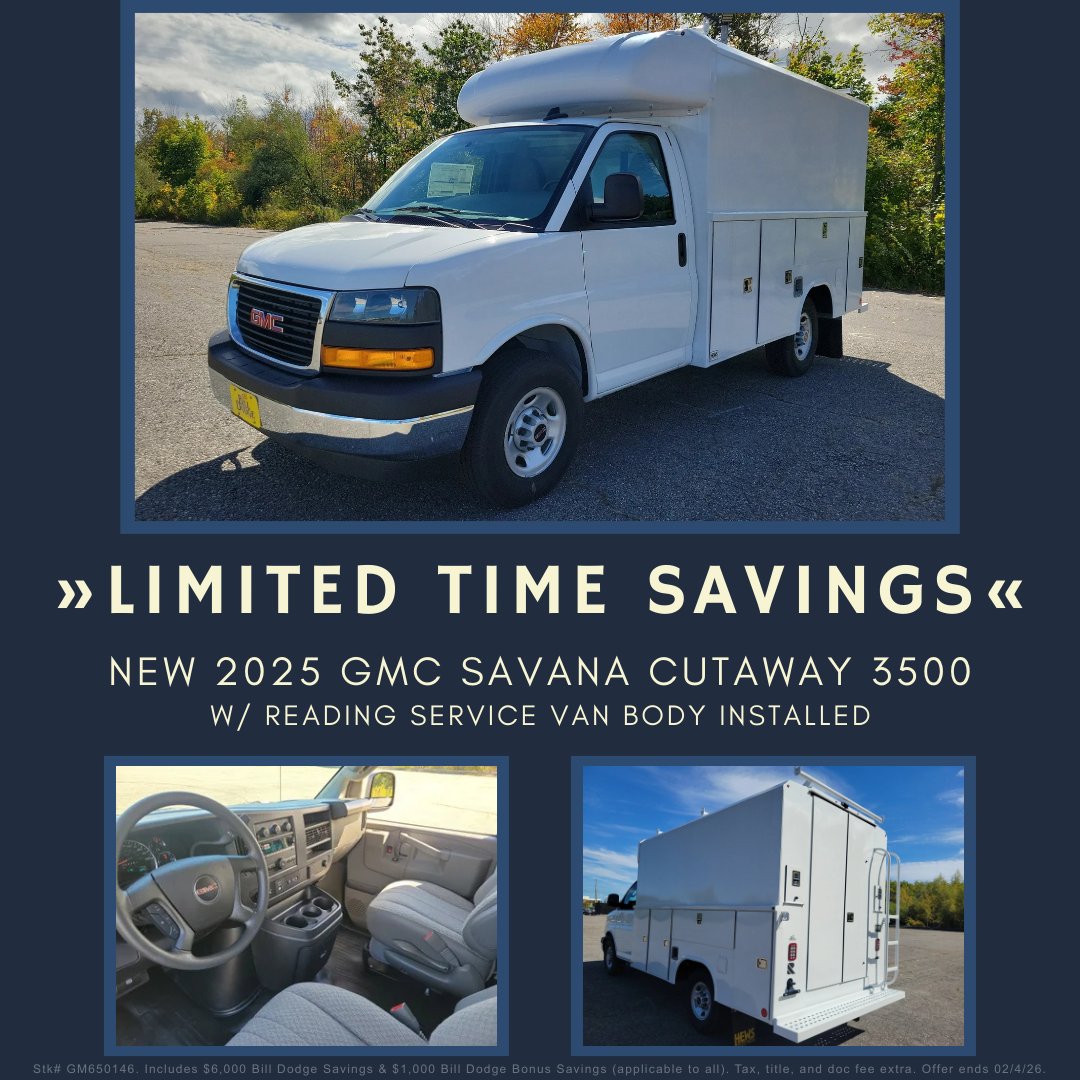 🚨 THIS WEEK ONLY at Bill Dodge Buick GMC 🚨

An EXTRA $1,000 Bonus Savings was just added to this 2025 GMC Savana Cutaway 3500 — but it ENDS SATURDAY 2/14!

💰That’s on top of existing offers!
📍 1 Saunders Way | Westbrook, ME 04092 
 👉 View Details: bdag.info/3Zup5az